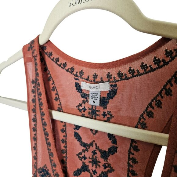 Ecote‎ Gorgeous Orange Sleeveless Embroidered Racerback Top S Boho Flowy Mesh - Picture 3 of 10